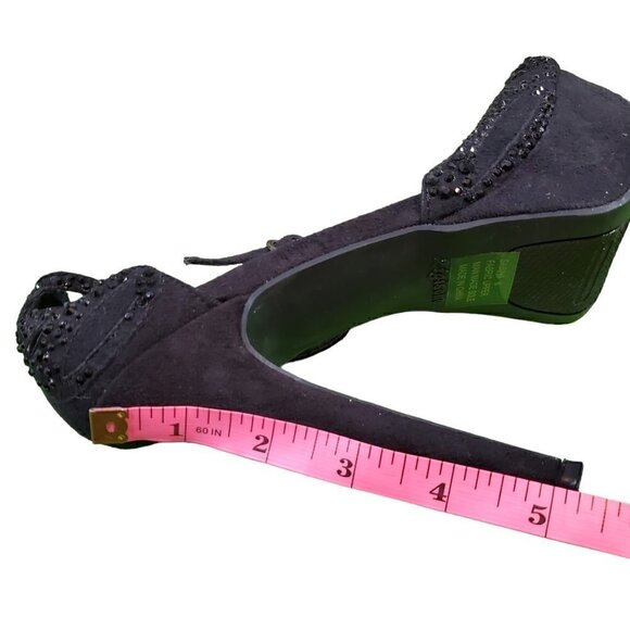BLACK SUEDE RHINESTONE STELETTOS SIZE 6 - Picture 13 of 14